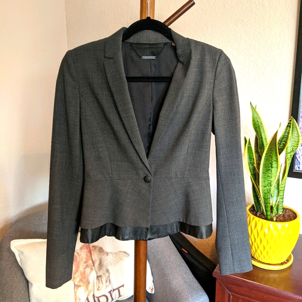 Elie Tahari Grey Suit Peplum Blazer